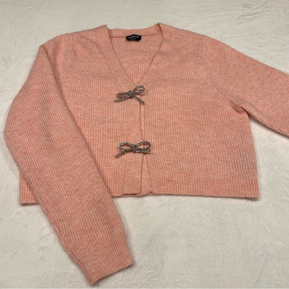 Bebe Pink Cardigan with‎ Bow Details